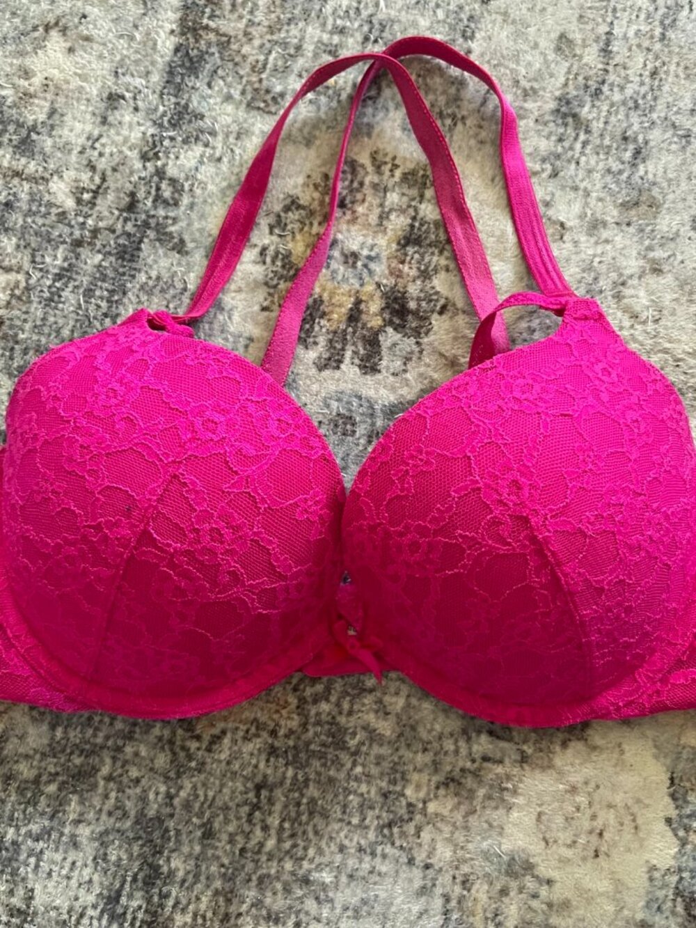 Victoria's Secret Hot Pink Lace Push Up Bra 36C Underwire Padded